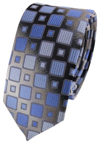 TigerTie Schmale Krawatte blau hellblau silbergrau kariert - Schlips Binder Tie