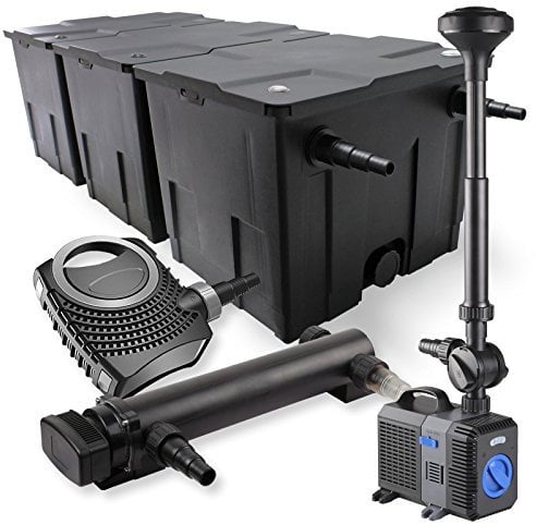 SunSun Komplettset: CBF-350C Teichfilter bis 90000L Teichfilteranlage Durchlauffilter, NEO10000 Teichpumpe 10000l/h 80W, CUV-336 Teichklärer UVC Klärer mit 36W, CTP-5003 Springbrunnenpumpe 5000l/h 30W