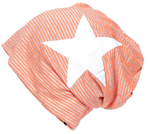 BRUBAKER Unisex Beanie Mütze Streifen mit Stern Neonorange grau