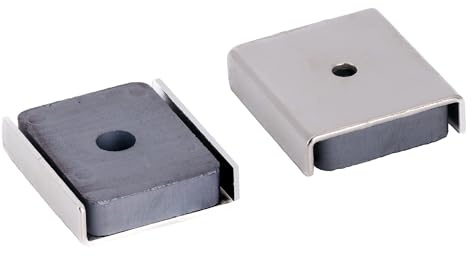 Stainless Steel Ferrite Channel Magnet DIY, Craft, and Hobbies - 26 x 23 x 6.3mm thick x 3mm hole - 6.1kg Pull - Pack of 10