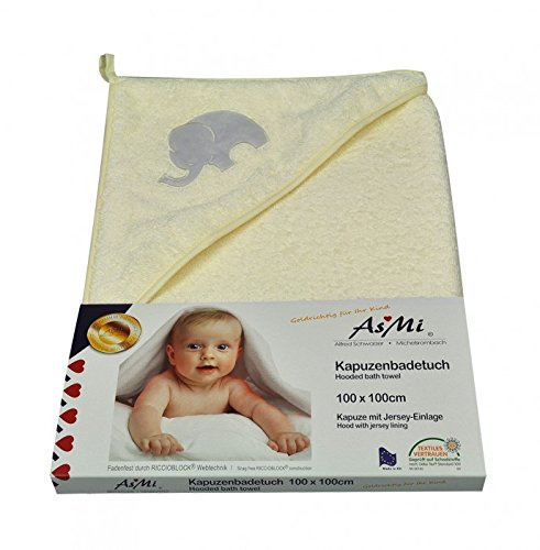 Asmi Kapuzenbadetuch Baby Badetuch Elefant 100 x 100 cm (Natur)