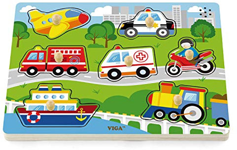 Viga 51274 Animal Toys-Sound-und Steckpuzzle-Fahrzeuge, Multi Color