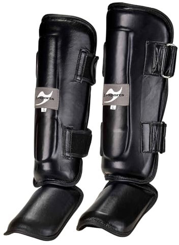 Ju-Sports Schienbein-Spannschutz aus echtem Leder I Stabiler Schienbeinschoner Spannschutz mit Schlaufen & Polster I Für Kampfsport Training & Sparring I Größe XL
