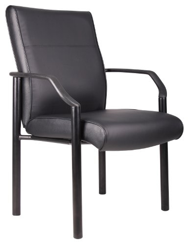 Boss Office Products B689 Mid Back LeatherPlus Guest Chair in Black, 250 lbs