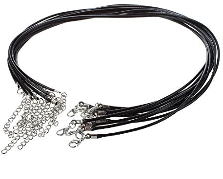 Wadoy 10 x Collier en cuir noir pendentif cordon + Fermoir