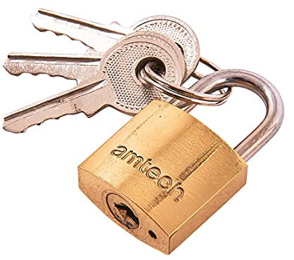 Amtech T0800C 20mm Solid Brass Padlock, Small Padlock with Keys for Luggage, Lockers, Toolboxes, Cupboards or Sports Bags