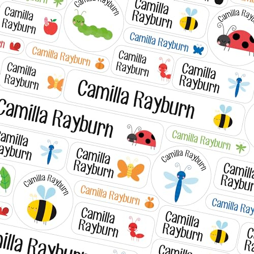 123 Name Labels for Kids No Iron Name Tags for Clothes Name Stickers for Water Bottles, School Uniform, School, Nursery, Care Homes, Washable and Dishwasher Safe for Children (Insects White)