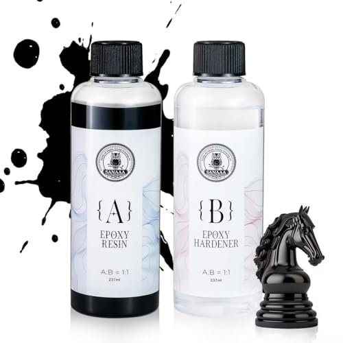 Schwarzes Epoxidharz, 474 ml, blasenfreies, glänzendes Epoxidharz, Epoxidharz für Tischplatten für Kunsthandwerk, Gieße(237 ml x 2)