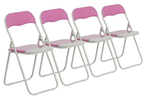 Harbour Housewares Chaises pliantes rembourrées colorées - Rose - Lot de 4 - Chaise de bureau pliable avec cadre en métal facile à ranger pour bureau, salle à manger, cuisine