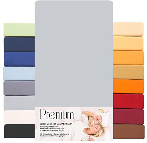 aqua-textil Premium Spannbettlaken 180x200-200x220 cm Silber grau Baumwolle Bettlaken Betttuch Elastan Spannbetttuch