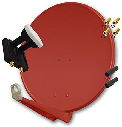 Premium X Deluxe 85 Alu Antenne Digital SAT Schüssel in Ziegelrot mit Twin Monoblock LNB 3° für 2 Teilnehmer Astra 19,2° Eutelsat 16°