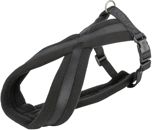 TRIXIE Premium Touren-Geschirr Größe S–M: Brustumfang 40–70 cm/20 mm in schwarz - sportliches Hundegeschirr mit angenehmer Vliespolsterung, stufenlos verstellbar für kleine Hunde, 203801