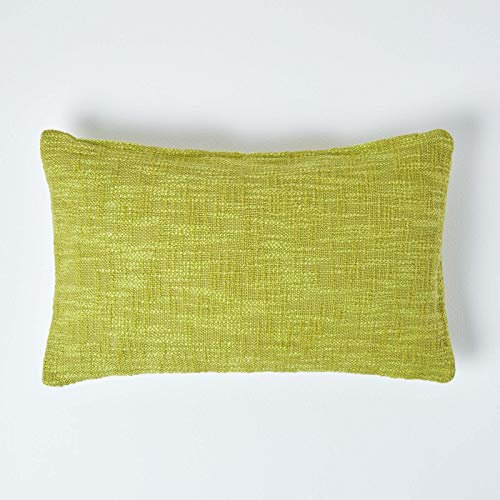 HOMESCAPES Lime Green 12 x 20 Inch Nirvana Pure Slub Cotton Cushion Cover Coordinating with Matching Throws and Bedspreads