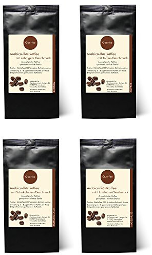 4 x Kaffee mit Geschmack Geschenkset Probierset - Sahne, Toffee, Schokolade, Haselnuss - Arabica Röstkaffee mit Aroma - gemahlen - 4 x 75 g (300 g insgesamt)