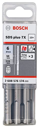 Bosch Professional 10tlg. Hammerbohrer SDS Plus-7X (für Beton und Mauerwerk, 6 x 50 x 115 mm, Zubehör Bohrhammer)