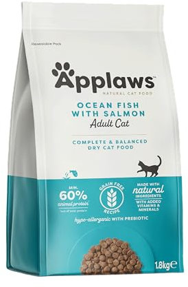 Applaws Vollständig Natürlich getreidefreier Meeresfisch mit Lachs Katzentrockenfutter für ausgewachsene Katzen - 1,8 kg, wiederverschließbarer Beutel
