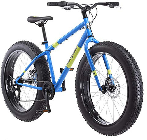 Mongoose Dolomite Fat Tire Mountain Bike, for Men and Women, 26 Inch Wheels, 4 Inch Wide Knobby Tires, 7-Speed, Adult Steel Frame, Front and Rear Brakes, Light Blue
