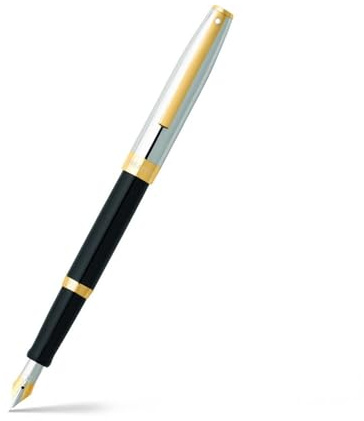 Sheaffer Sagaris Medium Nib Gold Trim Chrome Cap Fountain Pen - Black