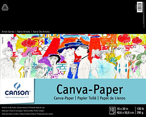 Canson 100510843 Foundation Series Canva-Paper Pad Primed for Oil or Acrylic Paints, Top Bound, 136 Pound, 16 x 20 Inch, 10 Sheets, 16 x 20, 0
