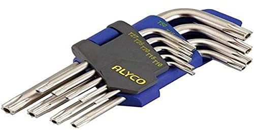 Alyco 193290 193290-Juego 9 Llaves Torx acodadas inviolables CR-V niqueladas en Soporte plástico T-10 A T-50