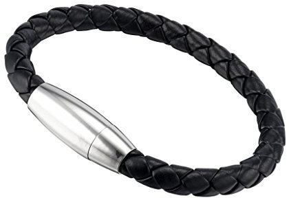 Gemini Armband (schwarz), Flechtarmband, hochwertiges Leder, Magnetverschluss polierter Edelstahl, Luxus Design für Boys, Girls, Herren, Damen, Unisex, 20,3 cm (Länge)