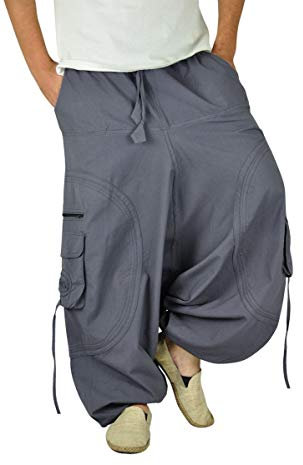Virblatt - Haremshose Herren Baumwolle | Aladinhose Goa Hippie Skater Yogahose Pumphose Sommer Parachute - Abgefahren M-XL Grau