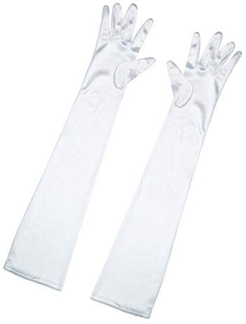 sourcing map Damen Lange Handschuhe 1920er Jahre Abend Party Vollfinger Fäustlinge Eleganter Opernhandschuh Weiß One Size