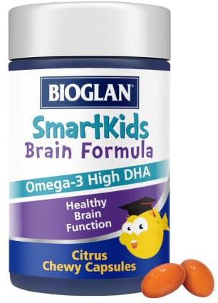 Bioglan SmartKids Brain Formula | Omega-3 |EPA & DHA | Citrus Capsules | 30
