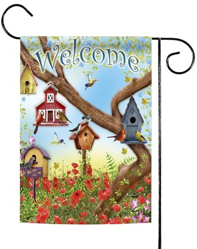 Toland Home Garden 112097 Mohnblumen & Vogelhäuser Frühlingsflagge 30,5 x 45,7 cm, doppelseitige Frühlings-Gartenflagge für Außenbereich, Haus, Sommer, Flagge, Hofdekoration