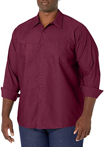 Red Kap Herren Industrial Work Shirt, Regular Fit, Long Sleeve Button-Down-Arbeitshemd, burgunderfarben, Groß