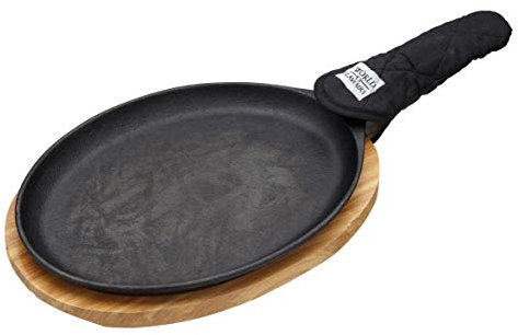 KitchenCraft World of Flavours - Service à Fajitas avec Plat Sizzler en Fonte, Planche de Service et Gant de Poignée, Coffret Cadeau