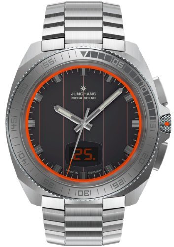 Junghans Herren-Armbanduhr XL 1972 Mega Solar Analog Quarz Edelstahl 056/4211.44