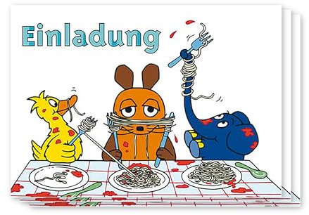 modern times -3er Set Postkarte SENDUNG MIT DER MAUS - Motiv: EINLADUNG, Anlass: Kindermotive, Künstler/Verlag SCHMITT-MENZEL/STREICH, Größe: A6