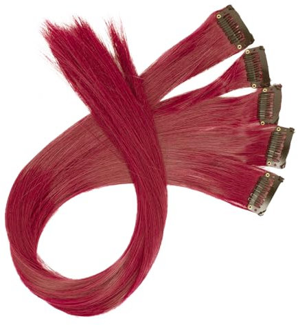 CAISHA 55cm Bunte Strähne Strähnchen 1 Clip in Extension Haarverlängerung Glatt Langhaar Haarteil Hitzebeständig Rot BST139
