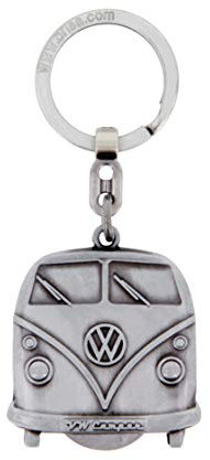 BRISA VW Collection - Porte-clés en métal Volkswagen avec jeton de caddie - Accessoire de trousseau avec anneau - Porte-clés Combi T1 (Avant/Argent)