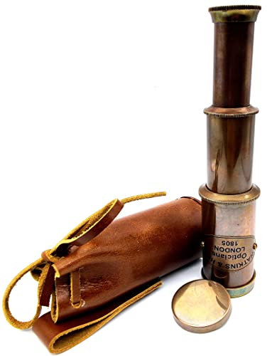J. Scott London Spyglass Royal Antik Look Teleskop Vintage Pirat massivem Messing & Echt Leder