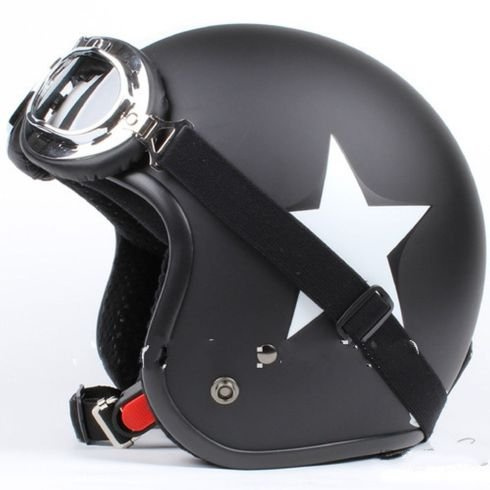 Jethelm Motorrad zugelassen Typ Bandit schwarz matt weißer Stern + Brille S schwarz