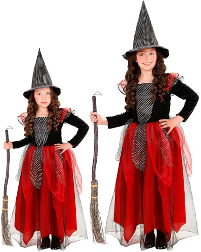 W WIDMANN MILANO Party Fashion - Kinderkostüm Hexe, bodenlanges Kleid und Hexenhut, Magierin, Zauberer, Märchen Kostüm