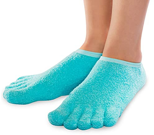 NatraCure 5-Toe Gel Lined Foot Moisturizing Socks – Aloe & Shea Infused Fuzzy Hydrating Socks for Women & Men - Soft Feet Moisturizer Spa & Pedicure Socks for Dry Cracked Heels, Calluses - Medium