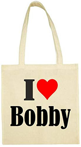 Reifen-Markt Tasche I Love Bobby Größe 38x42 Farbe Natur Druck Schwarz