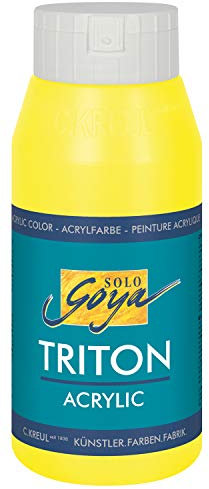 KREUL 17026 - Solo Goya Triton Acrylfarbe zitron, 750 ml Flasche, schnell und matt trocknend, Farbe auf Wasserbasis, in Studioqualität, vielseitig einsetzbar, gut deckend und ergiebig