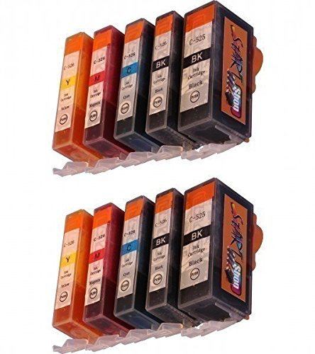 Start - 10 XL Tintenpatronen als Ersatz für Canon PGI-525BK schwarz, CLI-526BK schwarz, CLI-526C cyan, CLI-526M rot, CLI-526Y gelb