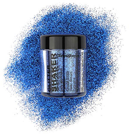 Stargazer Glitter Shaker, Royal Blue. Cosmetic glitter powder for use on the eyes, lips, face, body, hair and nails.