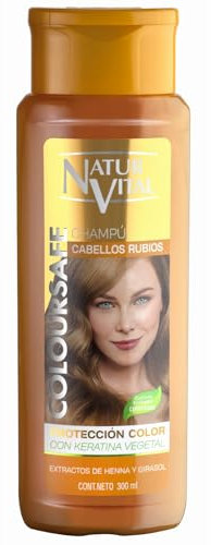 NaturVital - Champú ColourSafe Cabellos Rubios, Sin Parabenos ni Siliconas, Champú Colorante para Pelo Rubio Teñido o Natural, con Keratina Vegetal, Aporta Brillo y Protege el Color, 300 ml