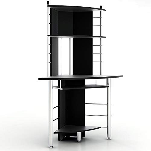 BTM Compact Corner Computer Desk Office Desk PC Workstation with 3 Shelves (graphite black/oak)