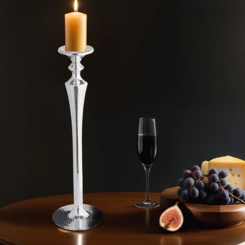 Marrakesch Kerzenständer Kerzenhalter Alena 60cm Groß | Moderne Metall Kerzenleuchter als Silberne Hochzeitsdeko Dekoration modern