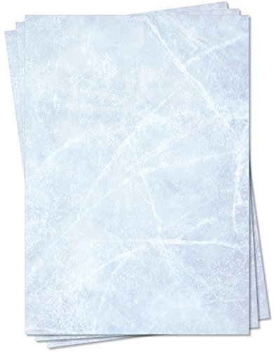 Gastronomie Papier (Blau-Eis-Marmor, DIN A6, 100 Blatt) für Speisekarten. Marmoriertes Papier, Marmorpapier zweiseitig bedruckt, für alle Drucker/Kopierer geeignet