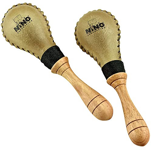 Nino Percussion Rawhide Maracas Rasseln - 1 Paar kleine Shaker für Kinder ab 3 Jahren - Musikinstrument - Holz und Leder, Natur (NINO10)