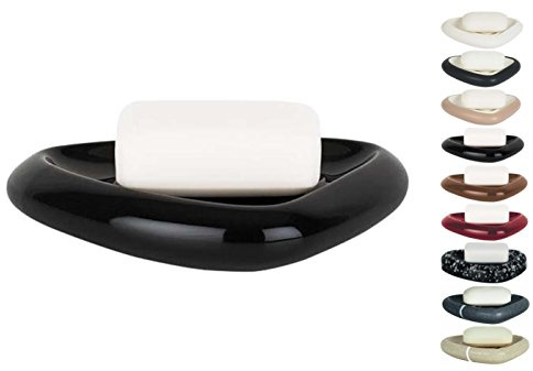 Spirella Seifenschale Steinoptik dekorative Badausstattung Seifenablage Etna Maße: 15 x 11 x 3 cm - Schwarz glänzend