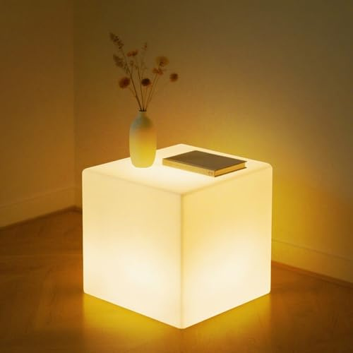 LOFTEK 16-Inch Rechargeable LED Cube Chair Table, Glow Cube Seat w/Remote